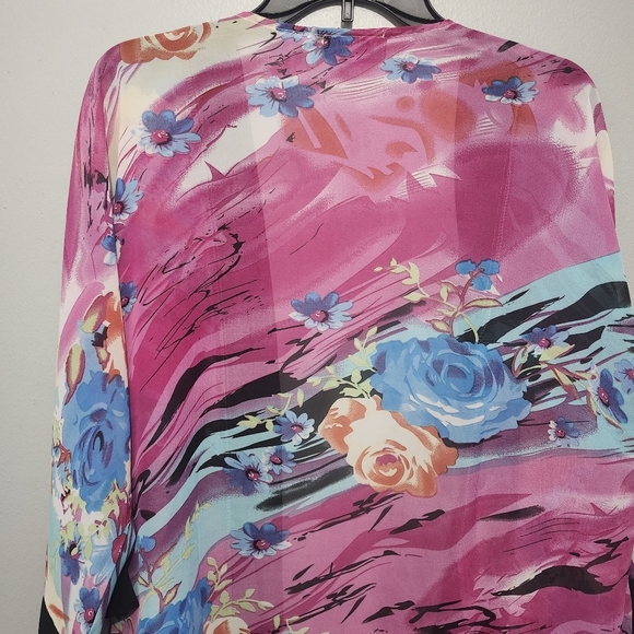 Marciano Guess Floral Kimono Cardigan with Black Trim Size S Pink - Picture 7 of 7